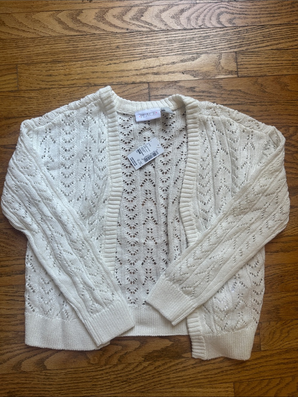 The Children's Place Ivory Open-Front Eyelet Knit Cardigan